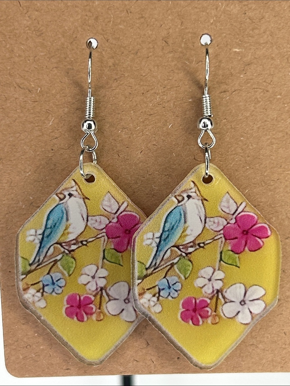 Acrylic Yellow Bird & Floral Themed Earrings Fashion Jewelry